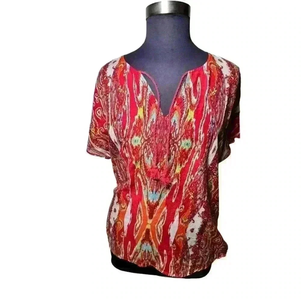Tommy Bahama women's short sleeve top blouse cotton silk size medium lightweight